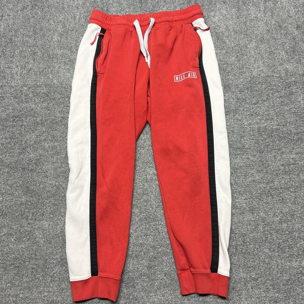 Nike Air Jogger Pants Mens Large Red Fleece Elastic Zip Pockets Side Stripe